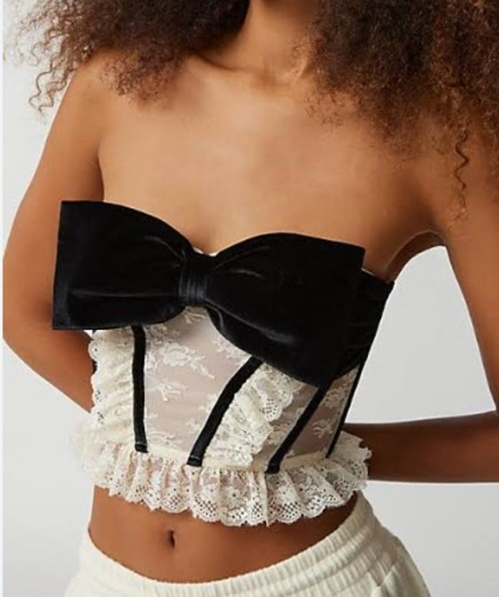 NWT Out From Under Bow Down To Me Velvet & Lace Corset Women's Sz. M